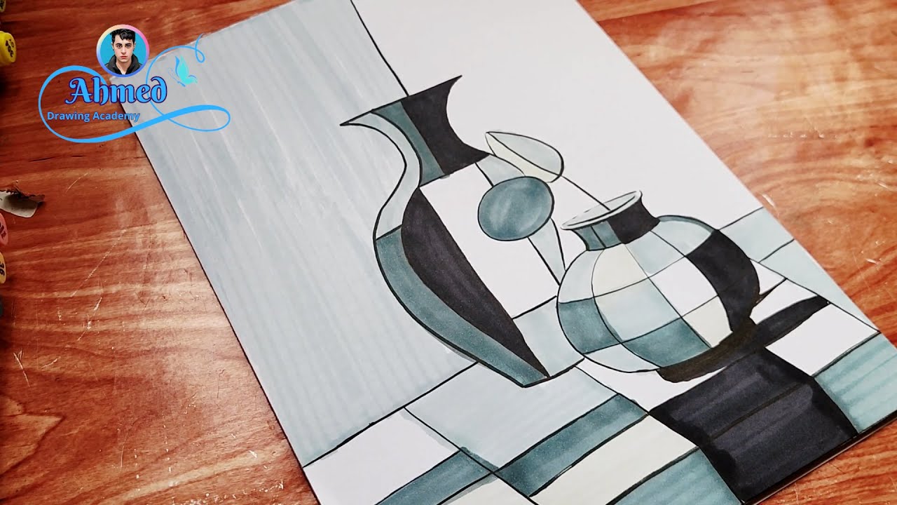 رسم تكعيبي بالرماديات الحيادية