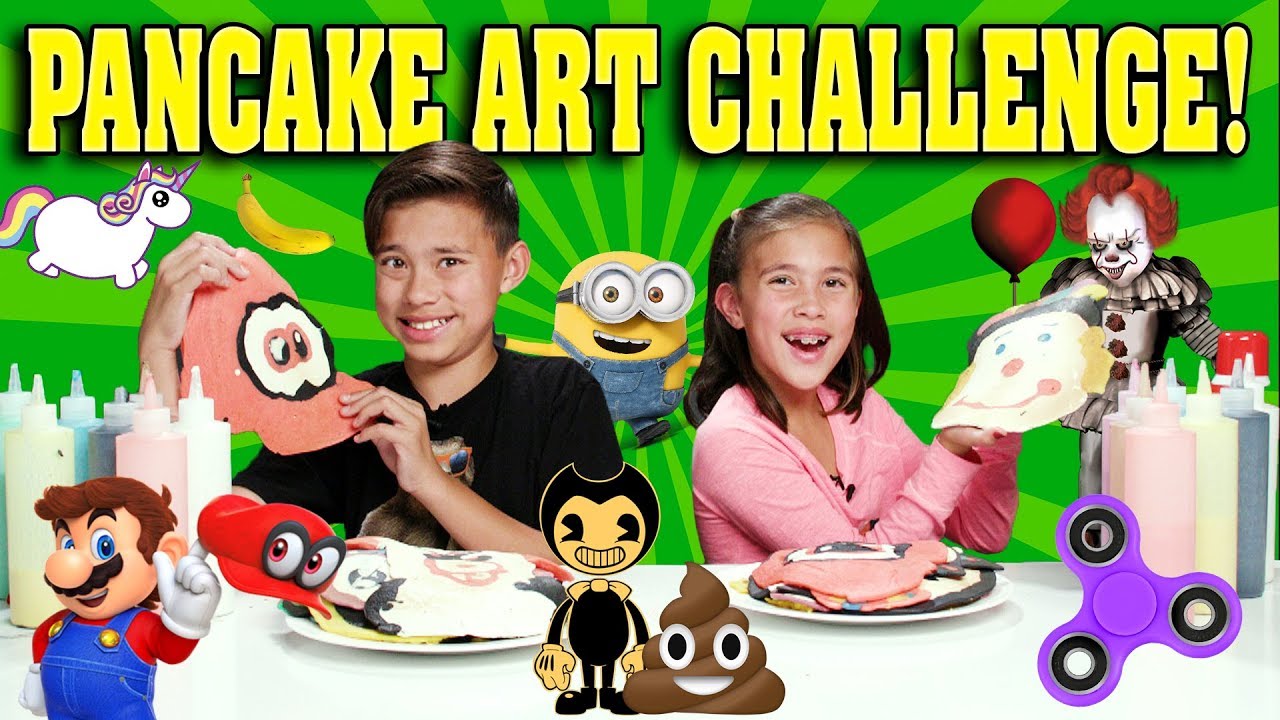 PANCAKE ART CHALLENGE!!! Bendy, Minions, Pennywise, Super Mario Odyssey, Emoji, Unicorn!