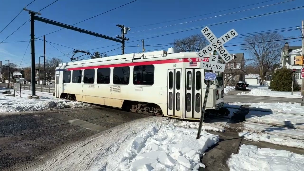 SEPTA trolleys Sharon Hill bound-walkabout Philadelphia - arctic conditions- 15 ! Arctic Railfanning