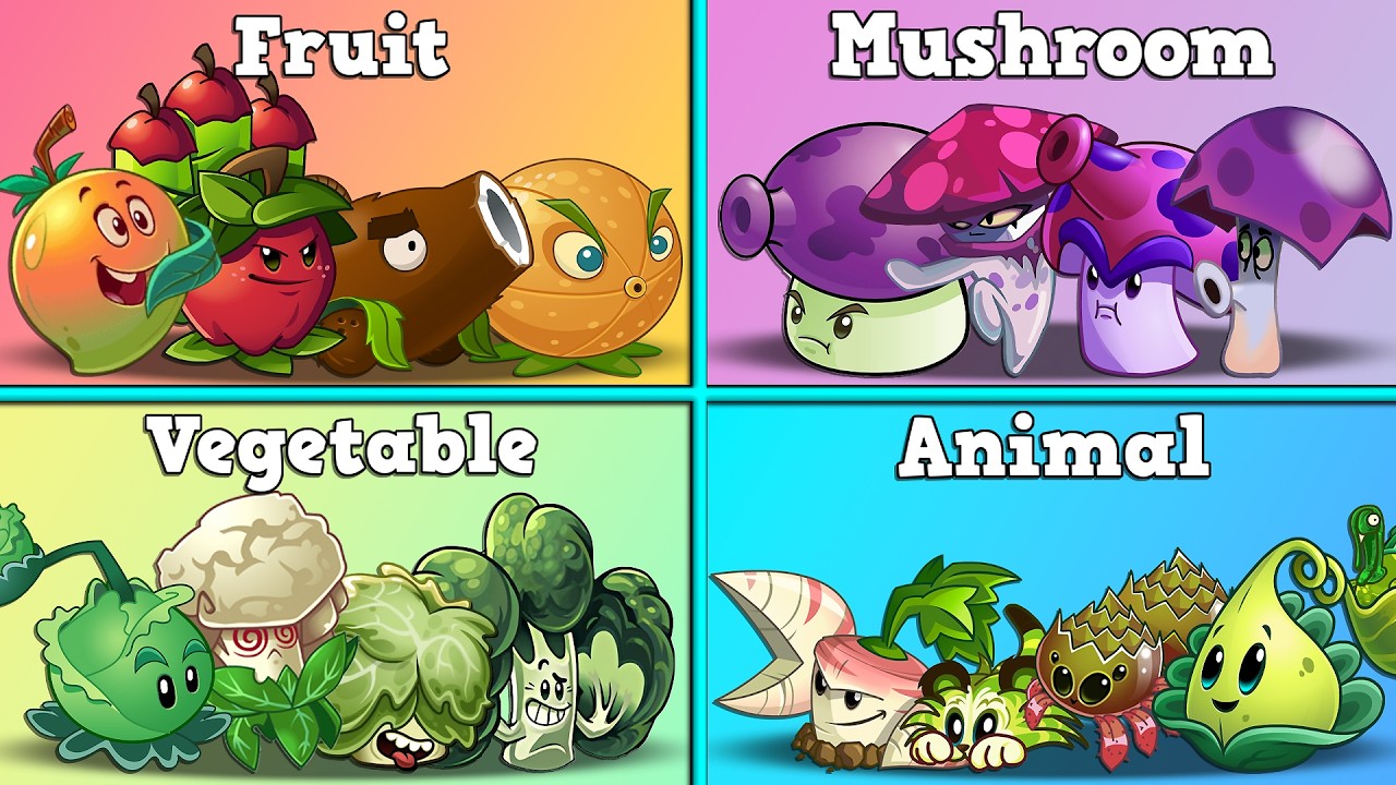 4 Team FRUIT x SHROOM x VEGETABLE x ANIMAL Battle - Who Will Win? - PvZ 2 Teams Plant