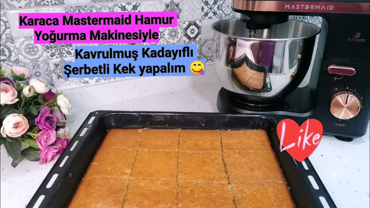 #karacamastermaid #hamuryoğurmamakinesi ile Kavrulmuş Kadayıfla Şerbetli #Kek yapalım ❤️#crispycake 