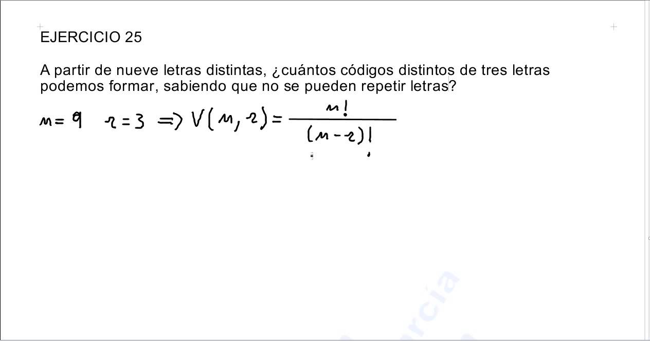 VARIACIONES, PERMUTACIONES Y COMBINACIONES (13), COMBINATORIA, EJERCICIO 25