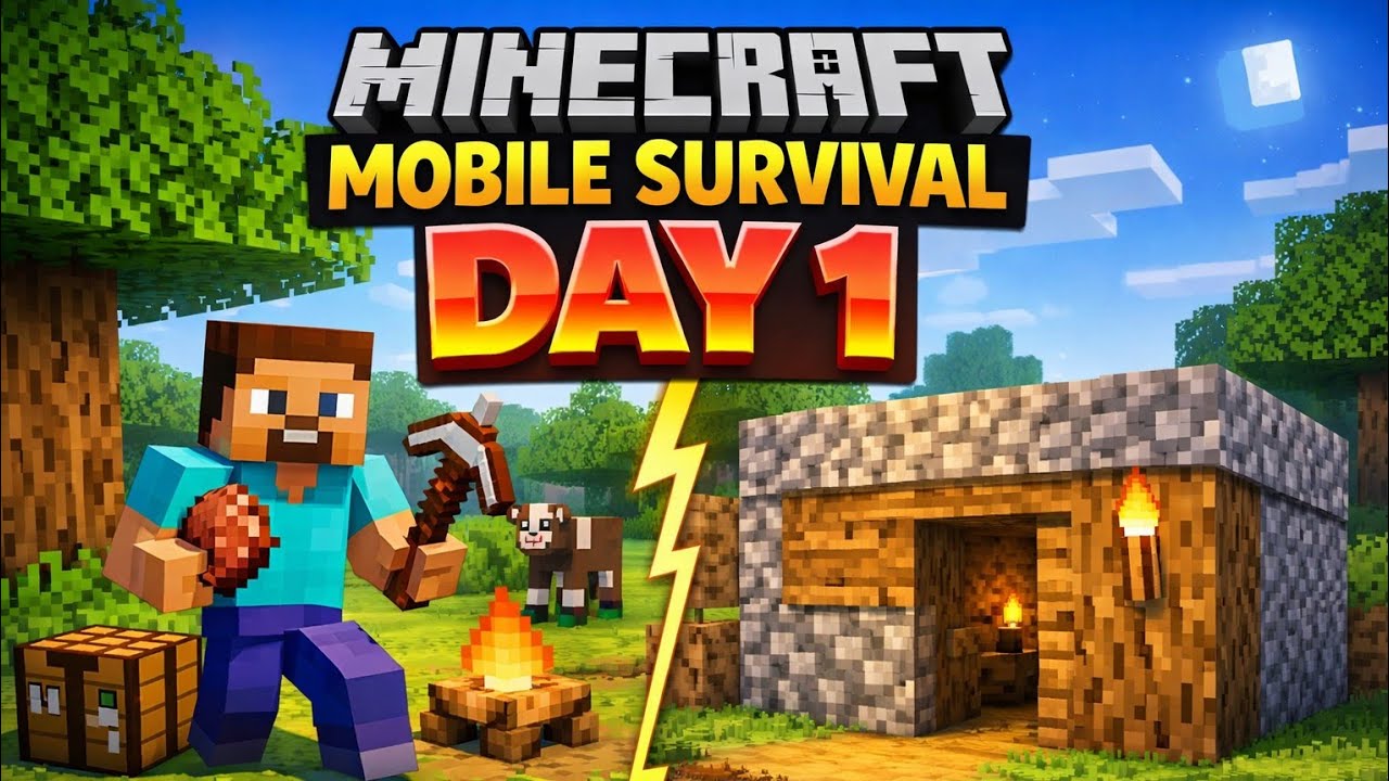 Minecraft Mobile Survival – Day 1 | Finding Food, Collecting Wood & First Shelter #minecraft 