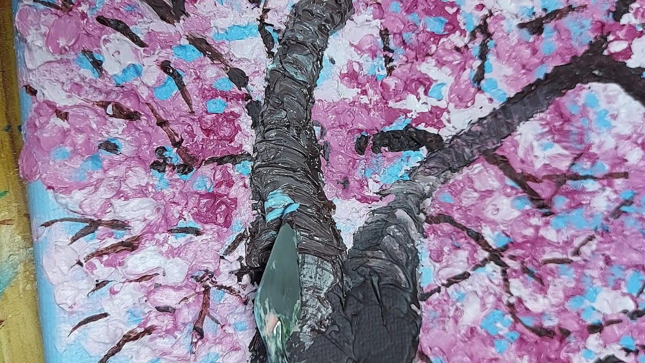 Cara Melukis Pohon Sakura Bertekstur | Impasto dengan Pisau Palet