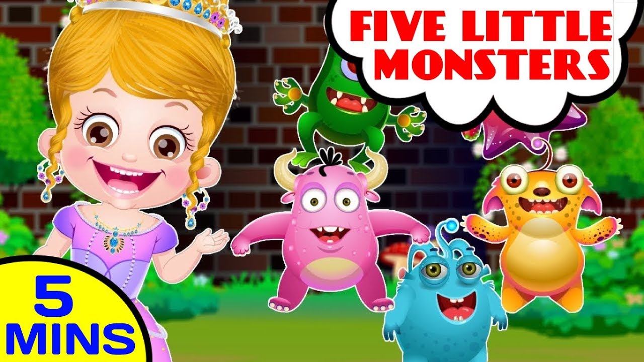 Five Little Monsters Jumping on the Bed - Nursery Rhyme, Number Song