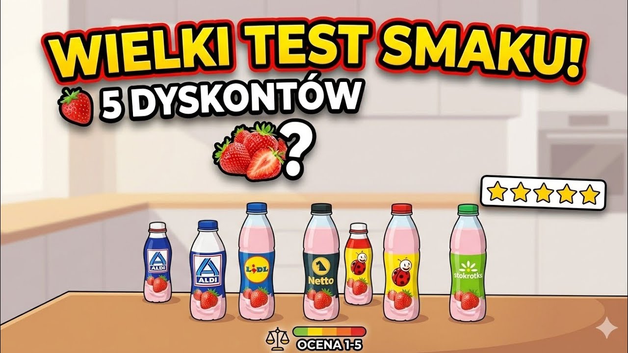 WIELKI TEST truskawkowych jogurt&oacute;w! 🍓 Kt&oacute;ry dyskont ma najlepszy smak? (Skala 1-5)