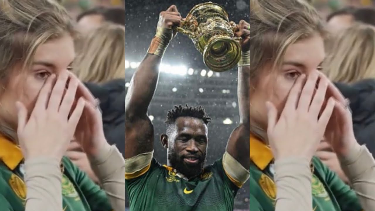 RWC :Rachel kolisi cries as husband Siya kolisi lifts Rugby World Cup trophy,South Africa touched