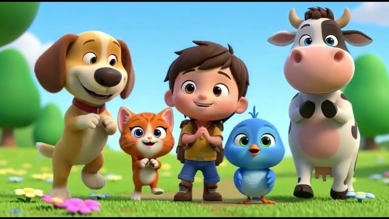 Animais Amigos 🐶🐱🐦🐮 | Música Infantil para Bebês | Aprender Sons dos Animais