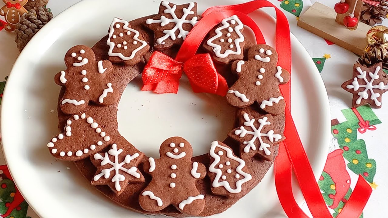 Рождественский венок из шоколадного печенья с глазурью без яиц 🎄💝Пошагово для идеального результата