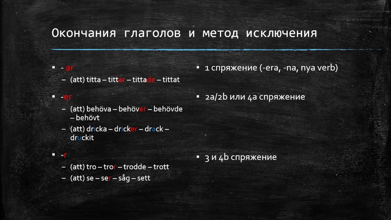 Шведский 2, глаголы