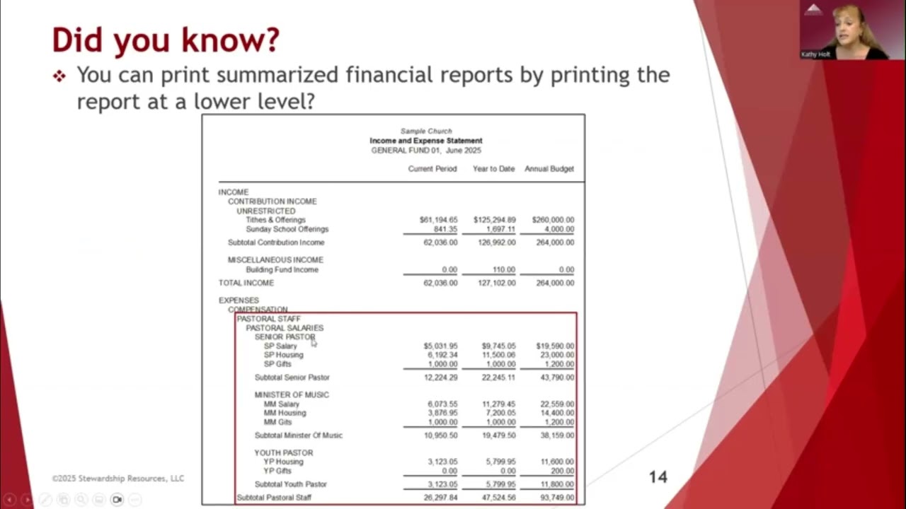 Print Summarized Reports at a Lower Level in PowerChurch Plus