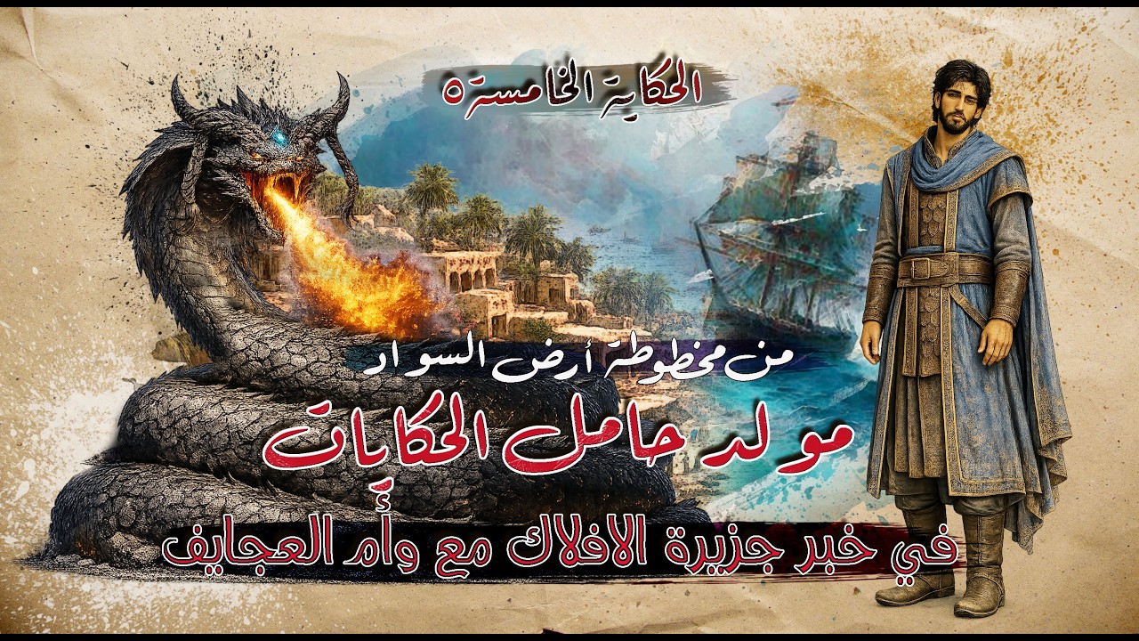 74 - قصة - مولد حامل الحكايات - 5 - الحكاية الخامسة  | في خبر جزيرة الافلاك  مع ام العجايف | من مخطو