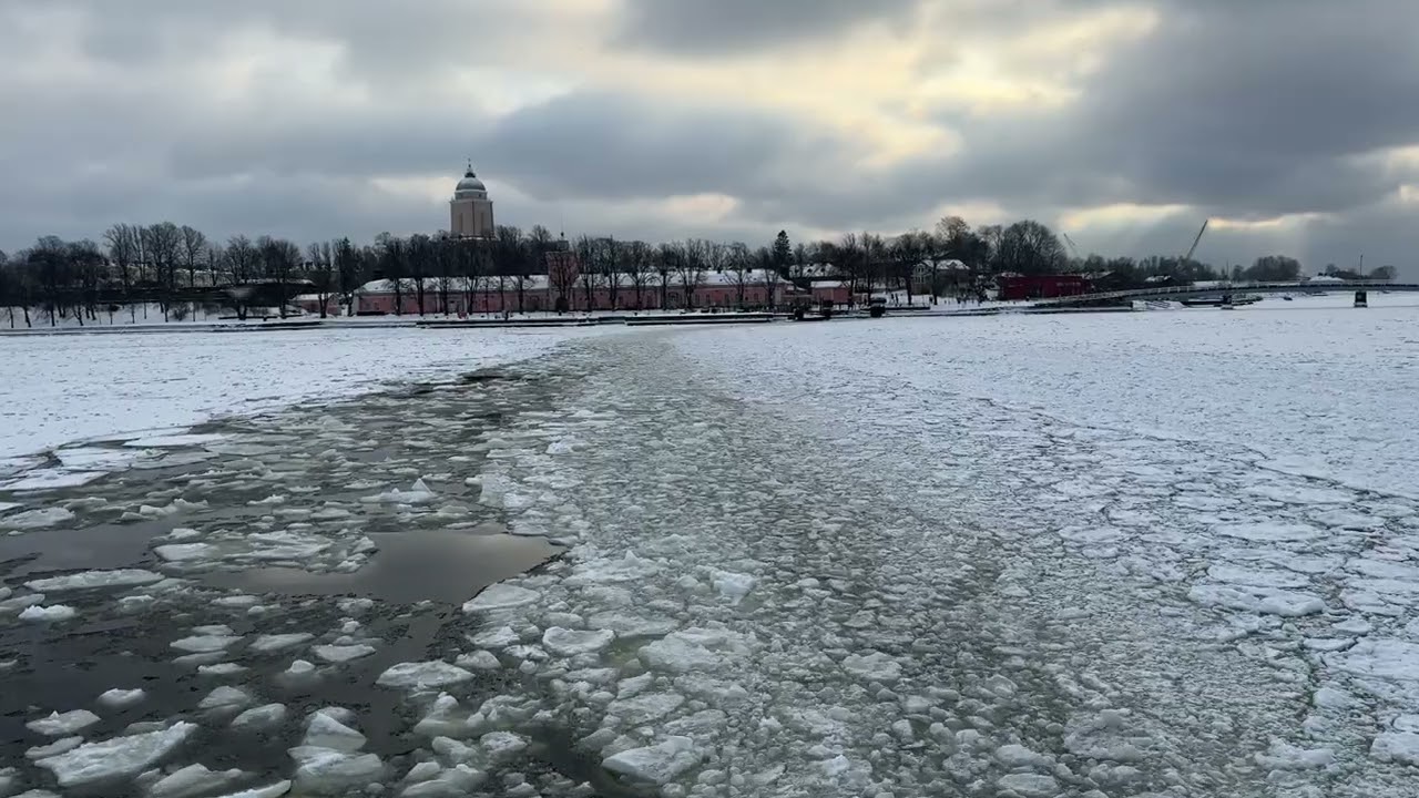 Approaching Suomenlinna through frozen waters