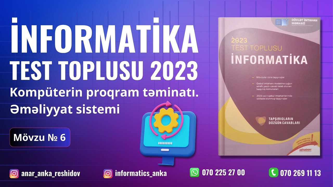 DİM İnformatika test toplusu Mövzu6. Kompüterin proqram təminatı.Əməliyyat sistemi