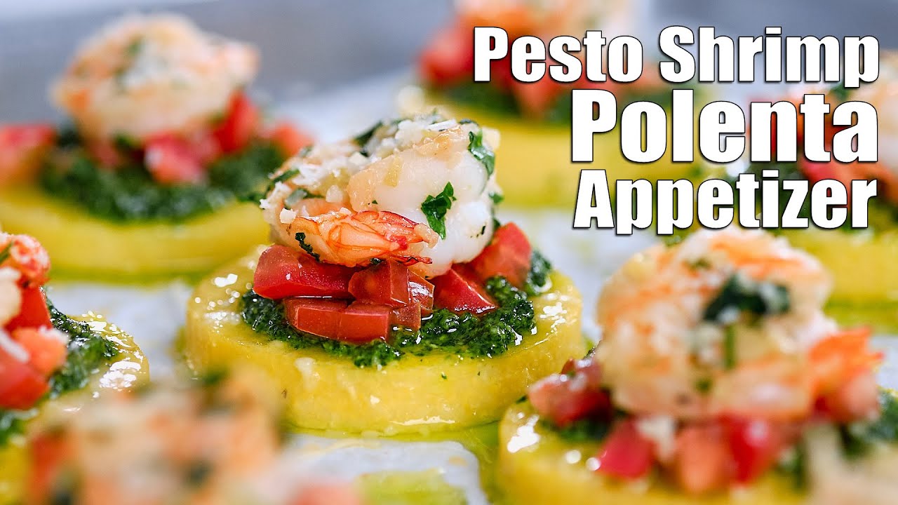 Pesto Shrimp Polenta Rounds | Appetizer