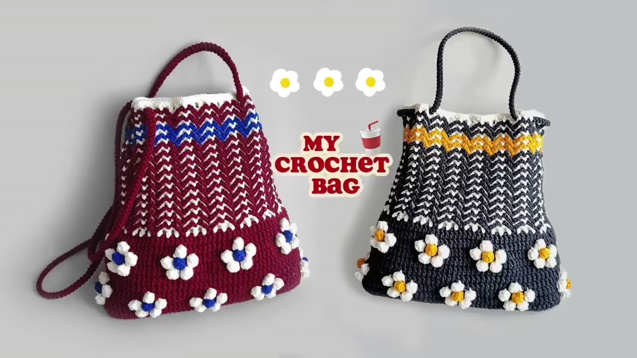How to Crochet the Flower Popcorn Stitch Ripple Bag. Step-by-Step Tutorial. Part-1