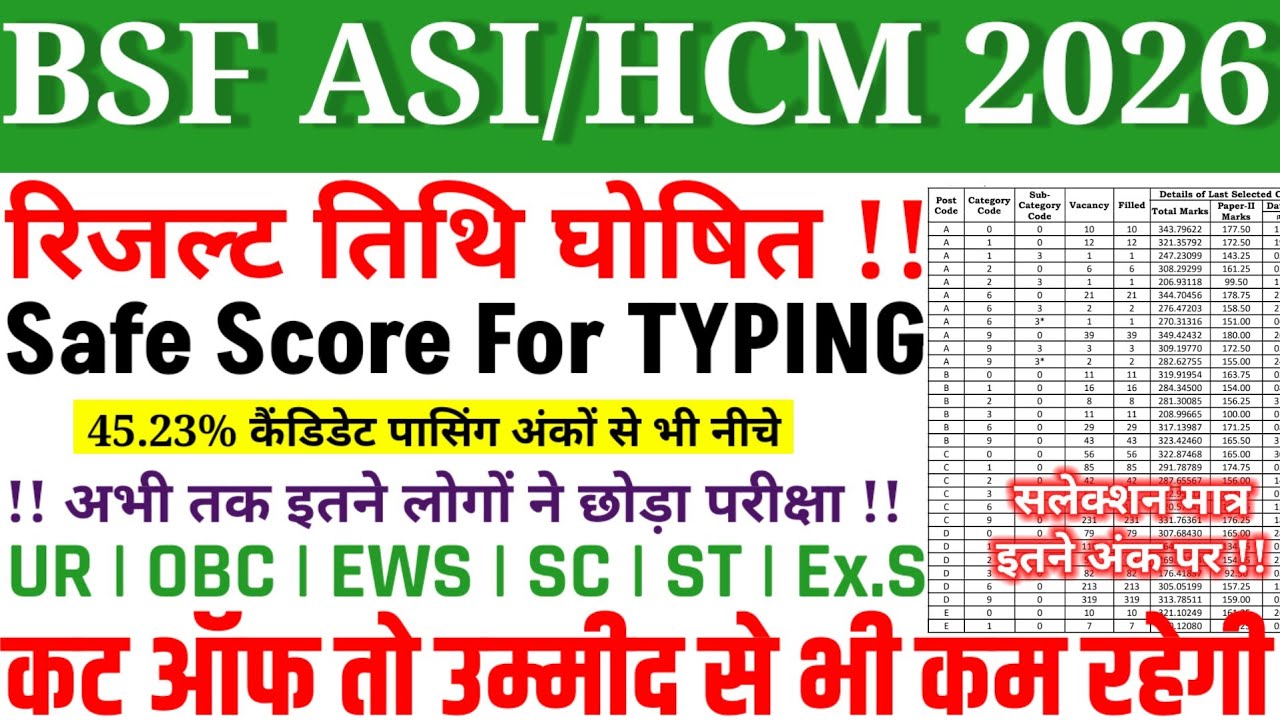 BSF ASI HCM CUT OFF 2026🎯| ASI HCM RESULT DATE LATEST UPDATE | ASI/HCM SAFE SCORE FOR TYPING 