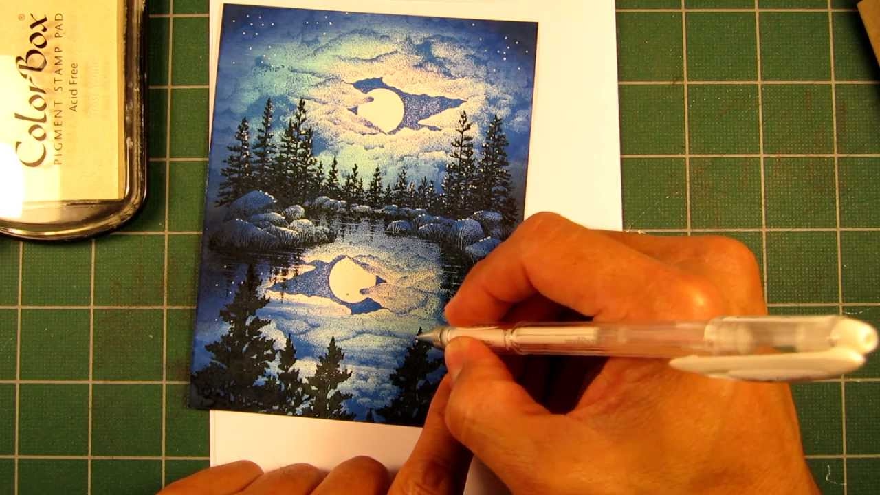 Stampscapes 101: Video 6.  White Gel Pen and Pigment Ink Embellishment