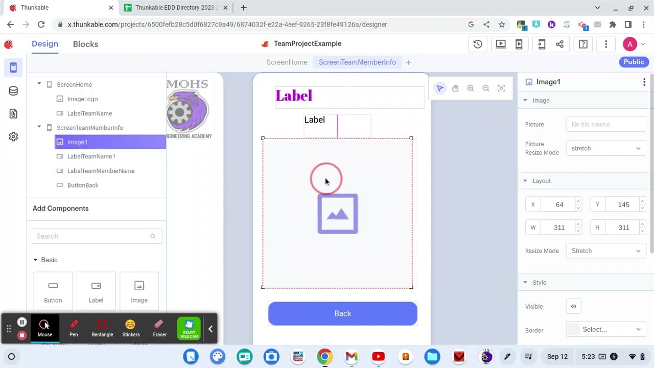 Thunkable App Development: Team Introduction App with Data Source