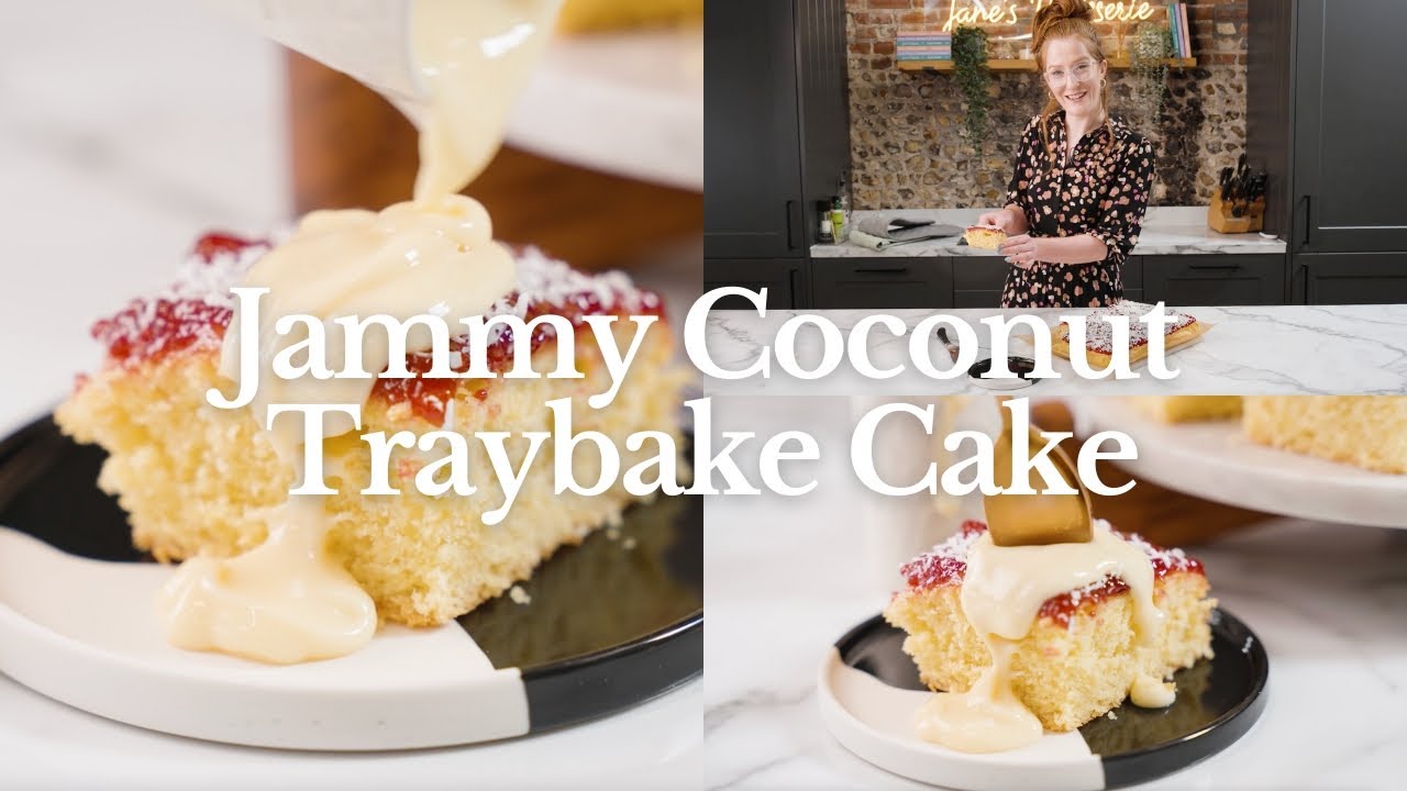 Jammy Coconut Traybake Recipe | Jane’s Patisserie