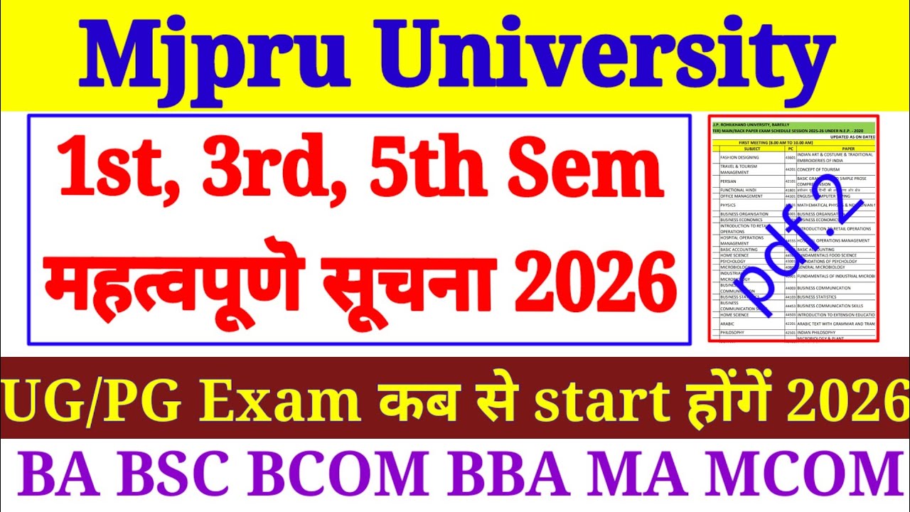 🔥Mjpru 1st, 3rd, 5th Sem महत्वपूणॆ सूचना 2026|| 👉UG/PG Exam कब से start होंगे 