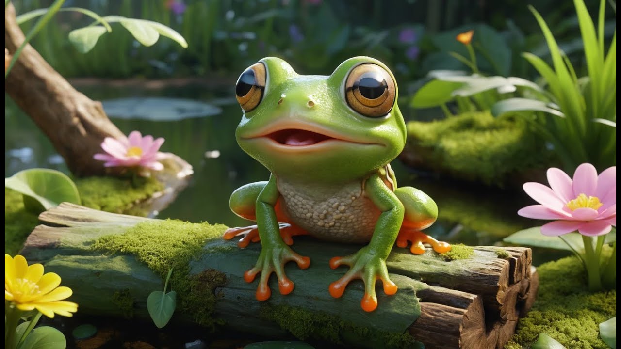 Minecraft Baby Frog Jumped into a Lily Pond | Cute Nursery Rhymes Fun