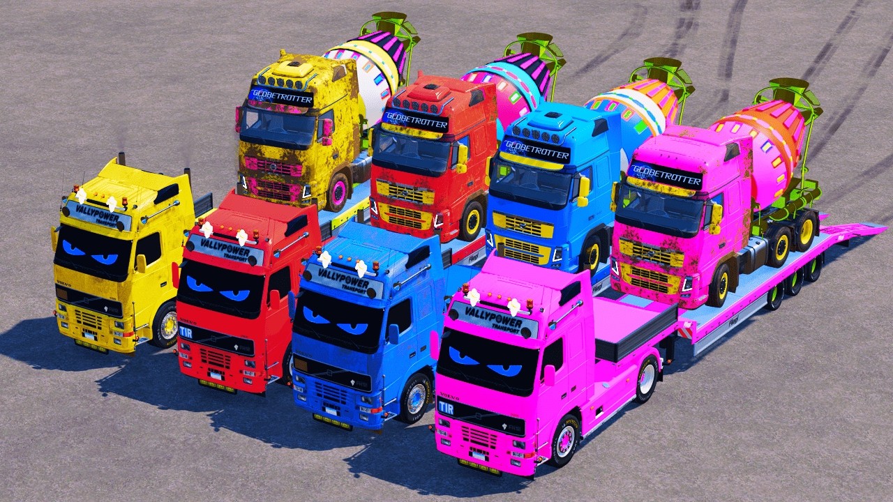 Перевозка разноцветных бетоносмесителей SCANIA на VOLVO по экстремальной дороге! 🚛🔥 #48