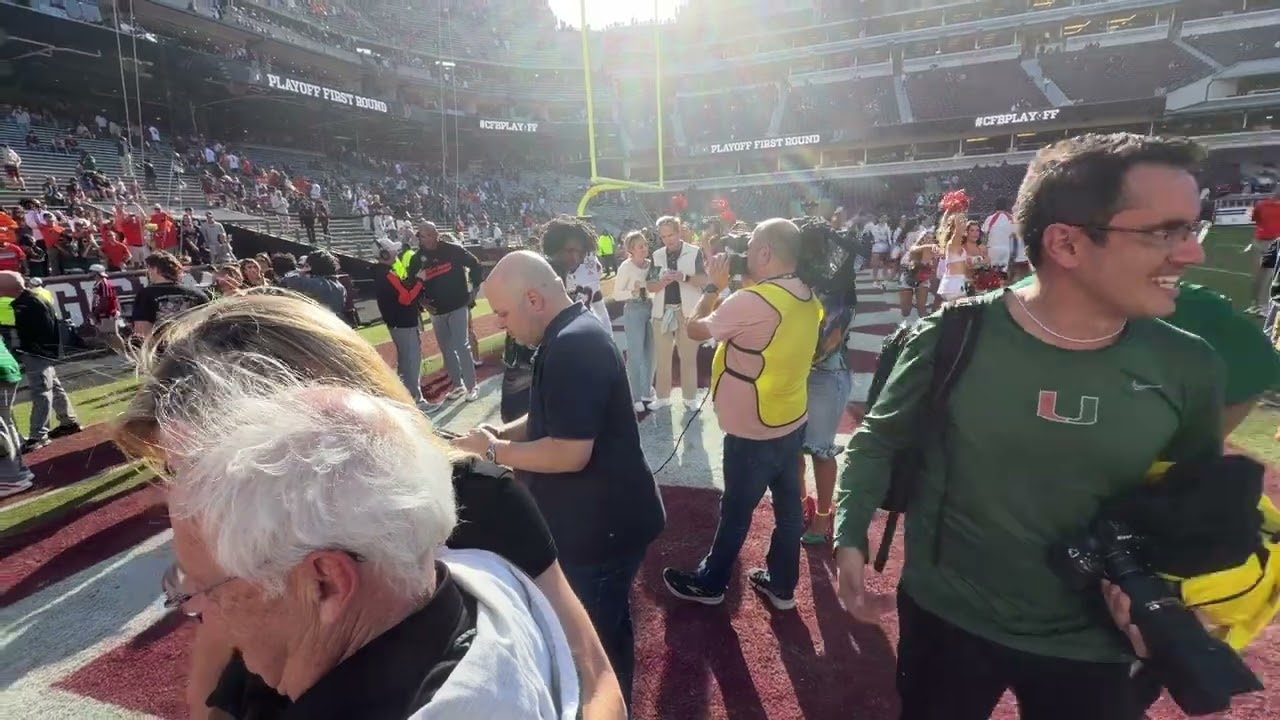 Miami Hurricanes celebrate win at Texas A&M