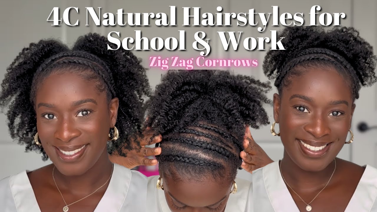Easy Zig-Zag Cornrow & Braid Out Hairstyle Tutorial | 4c Natural Hairstyles for School & Work