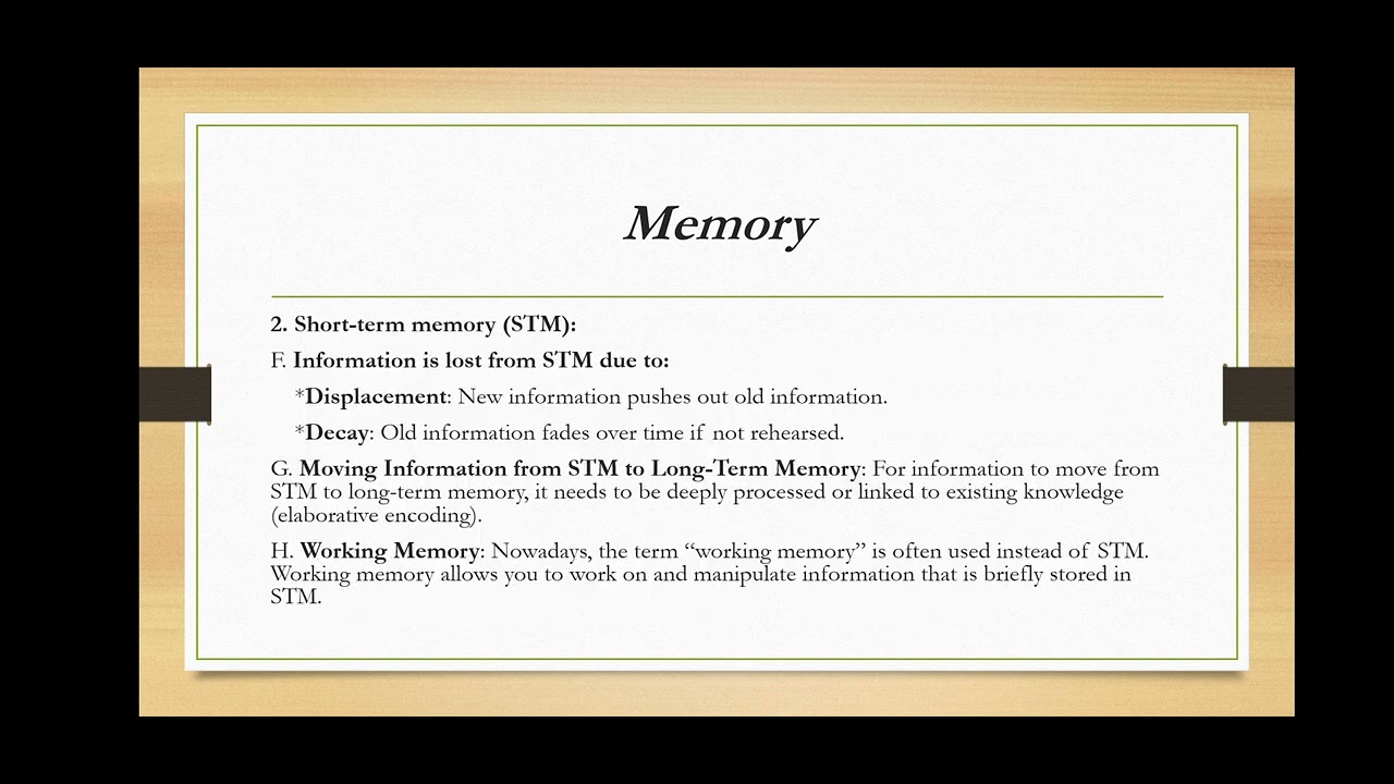 محاضرات العلوم السلوكية لطلبة المرحلة الرابعة: Memory 
