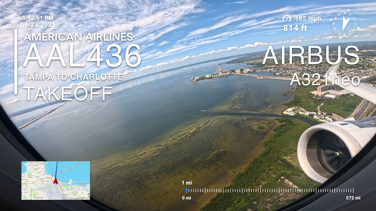 Взлёт [4K]: AAL436 &mdash; Международный аэропорт Тампы (KTPA) &mdash; Airbus 321neo &mdash; TPA &mdash; CLT