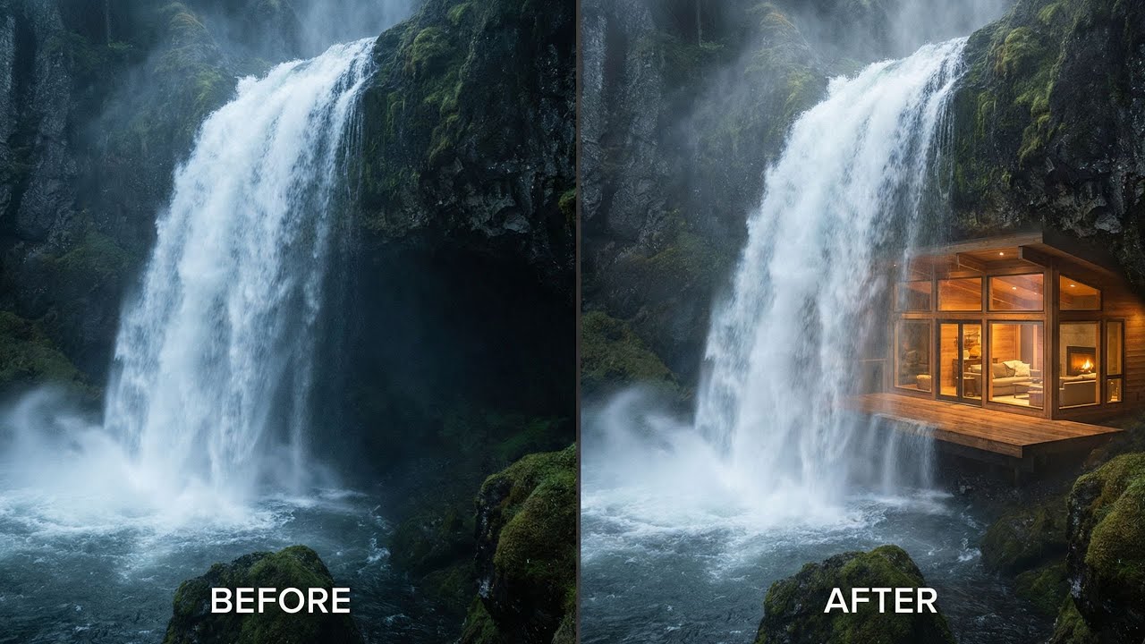 This Adventurer Built a Modern House Inside a Waterfall — Living and Building in Nature  (ASMR)