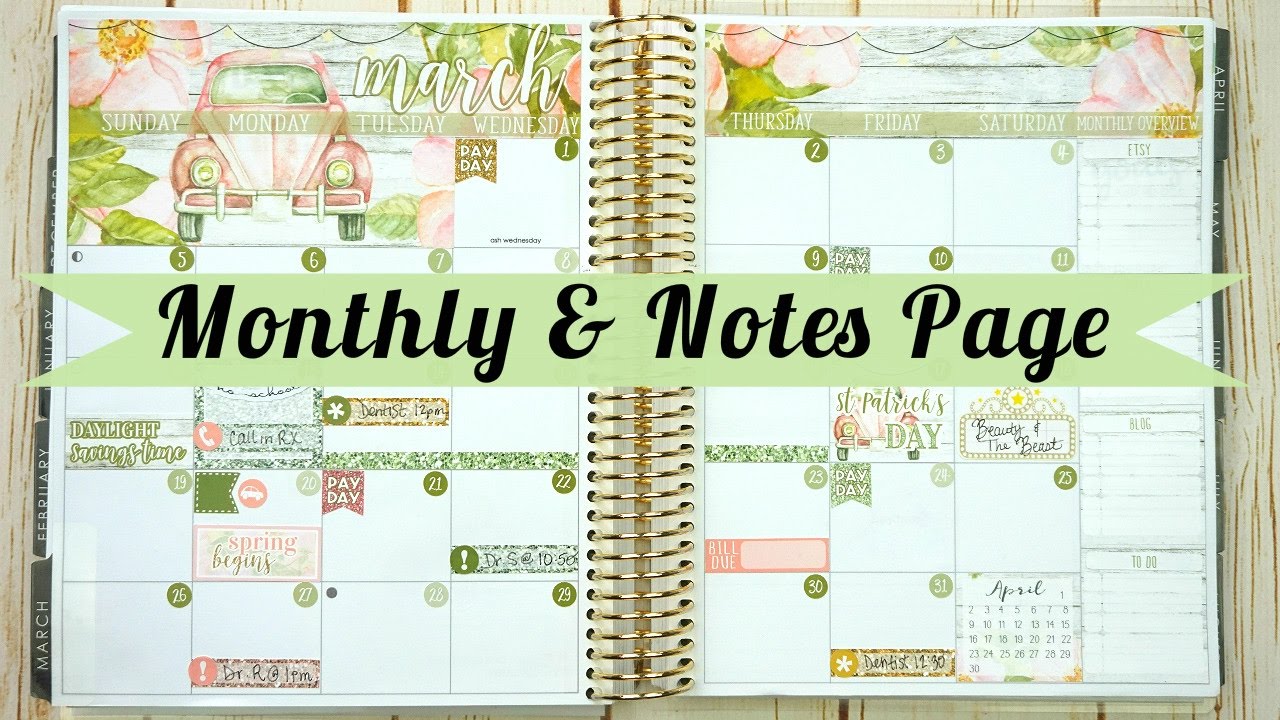 March Monthly & Notes page / Plan With Me (ECLP)