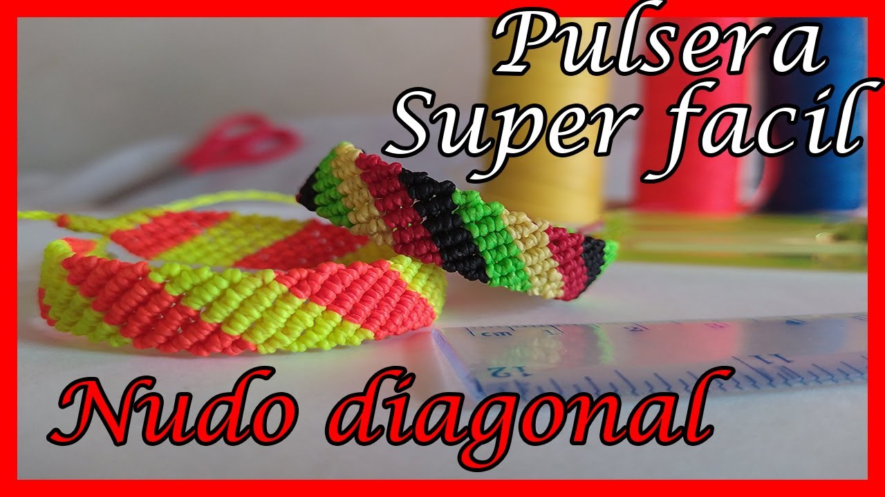 COMO HACER Pulseras de hilo encerado - Nudo diagonal 4 COLORES