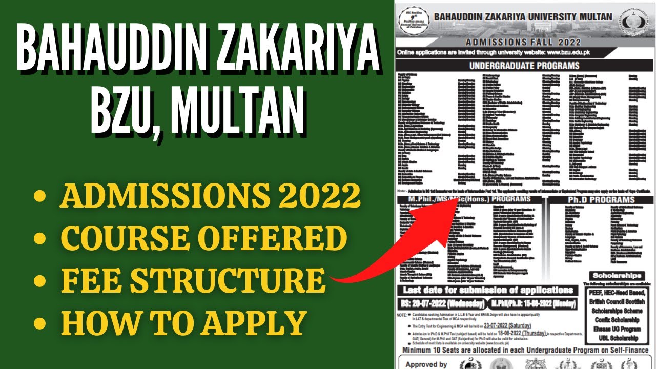Admissions Open: Bahauddin Zakariya University BZU, Multan | Fee Structure | Courses