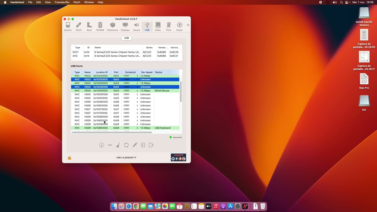 Hackintosh Mapeo de puertos USB con Hackintool