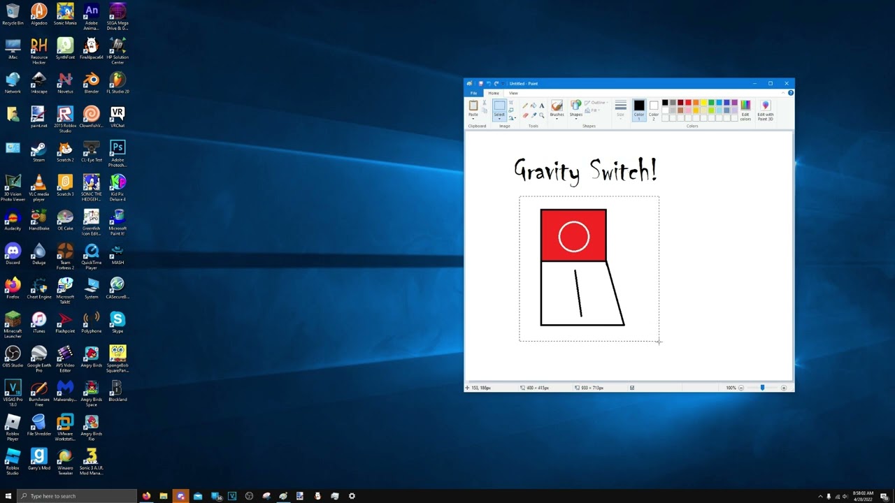 Hidden Gravity Switch Windows 10 MS Paint Easter Egg