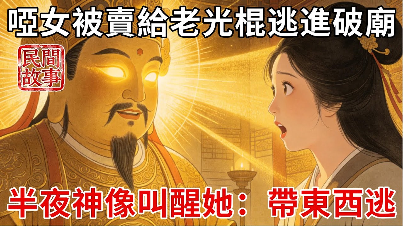 啞女被賭鬼父親賣給老光棍，連夜逃進破廟，半夜神像睜開雙眼，把她叫醒：你帶上桌上的東西，逃去京城的土地廟！#民間故事 #傳統文化 #原創虛構 #華語有聲書 #槐樹下聽書