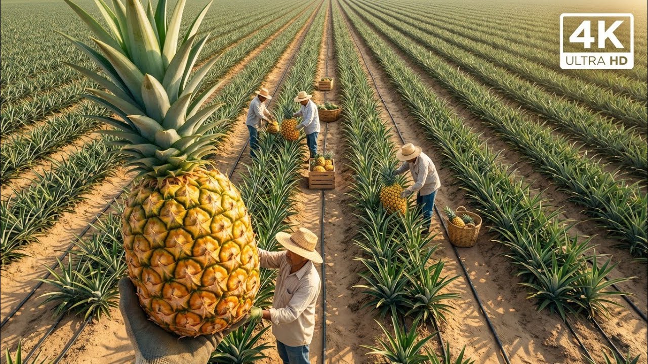 This Is How They Grow And Harvest Pineapples At The World's Largest Pineapple Farm in desert.
