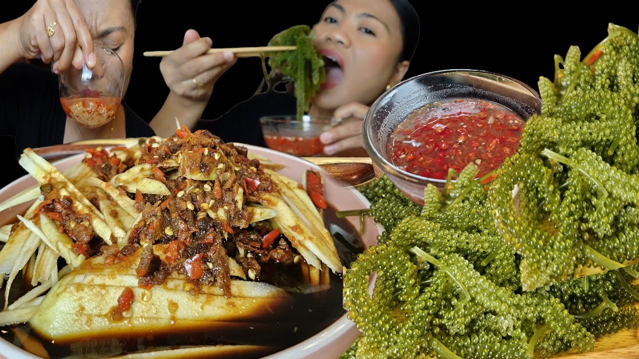 Sour Mango mix with sauce Lato/Sea grape/ with spicy sauce Mukbang