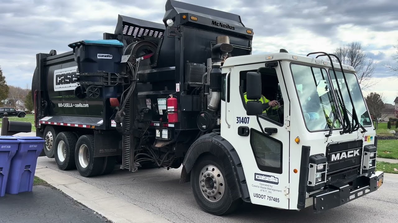 Casella Mack LR McNeilus ZR Side Loader Garbage Truck