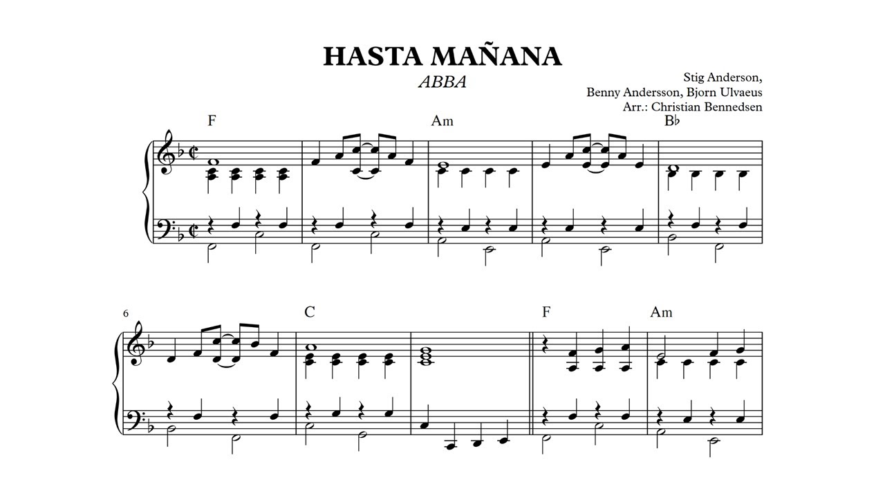 ABBA - Hasta Mañana - Piano