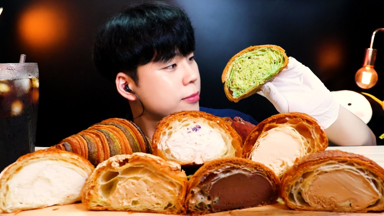 ASMR 바삭한 8가지 크림 크로와상 먹방 디저트 리얼사운드 CREAM CROISSANTS MUKBANG クロワッサンDESSERT REAL SOUND