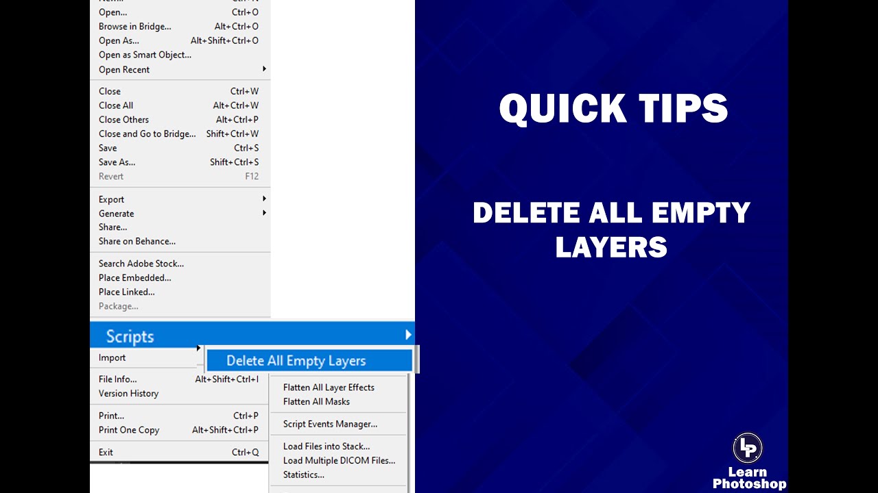 Auto find & delete all empty layers in one click - photoshop | Photoshop Tutorials | learn photoshop