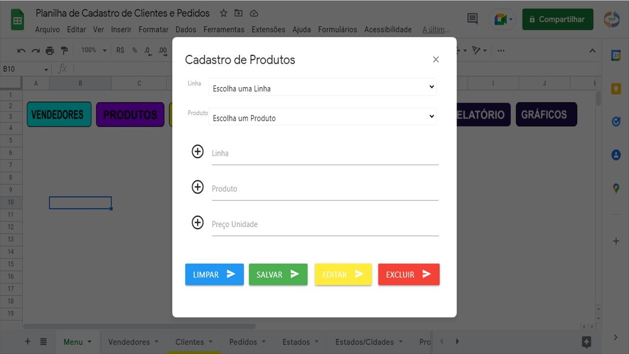 PLANILHA PRONTA para Cadastro de Clientes e Pedidos - Google Planilhas
