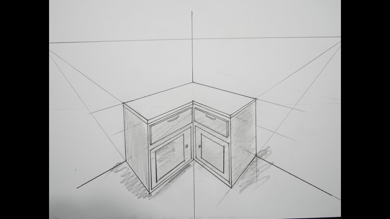 How To Draw Corner Cabinet in 2 Point Perspective