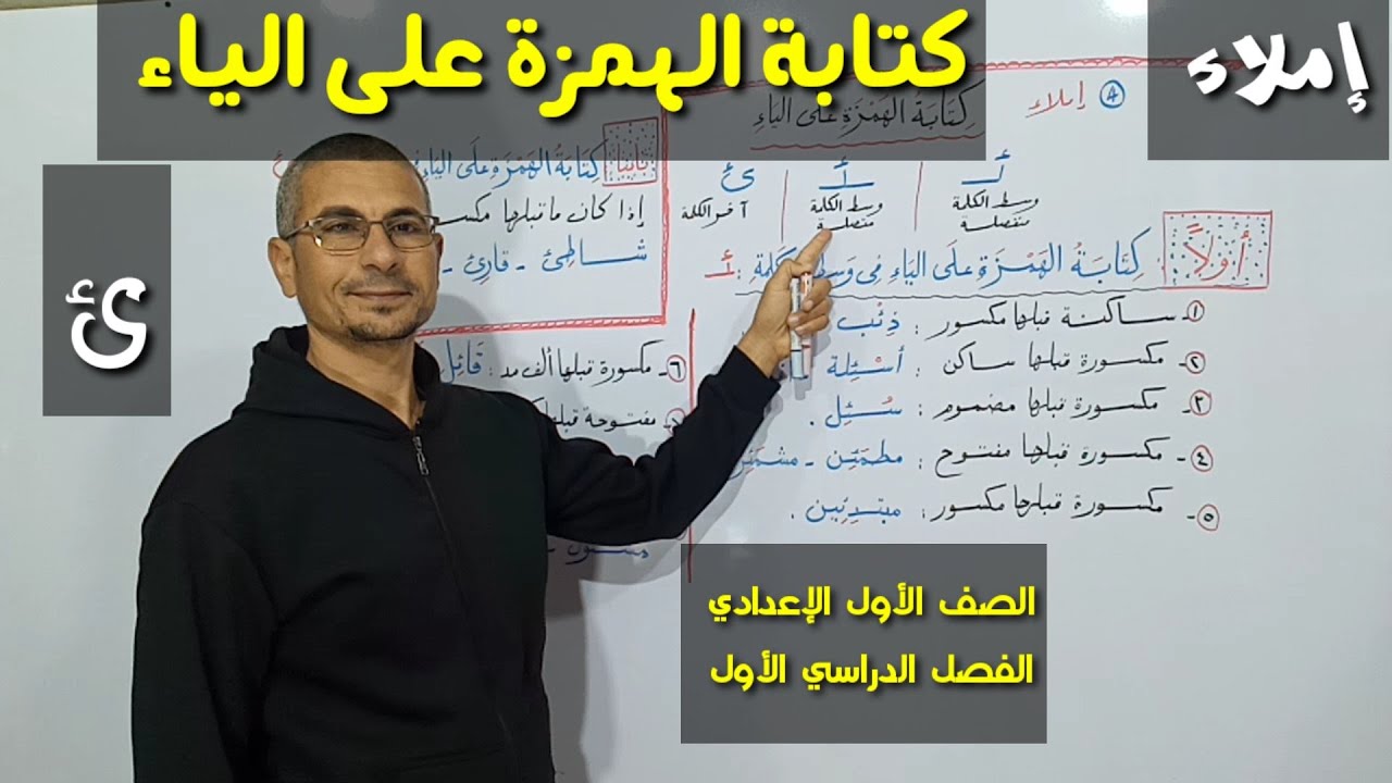 كتابة الهمزة على الياء ـ إملاء ، الصف الأول الإعدادي / الفصل الدراسي الأول .