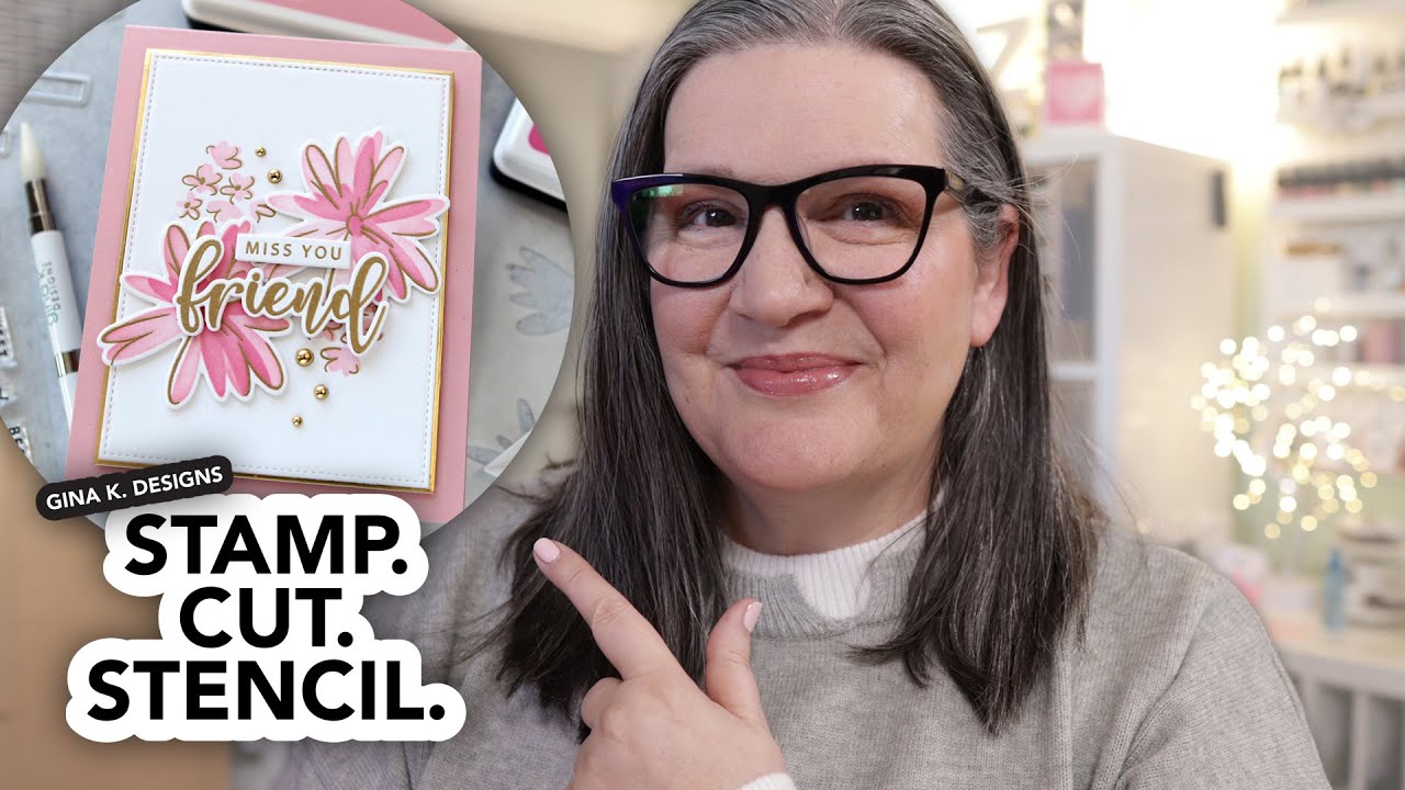 A modern, playful floral to stamp, cut and stencil from  @GinaKDesigns-StampTV