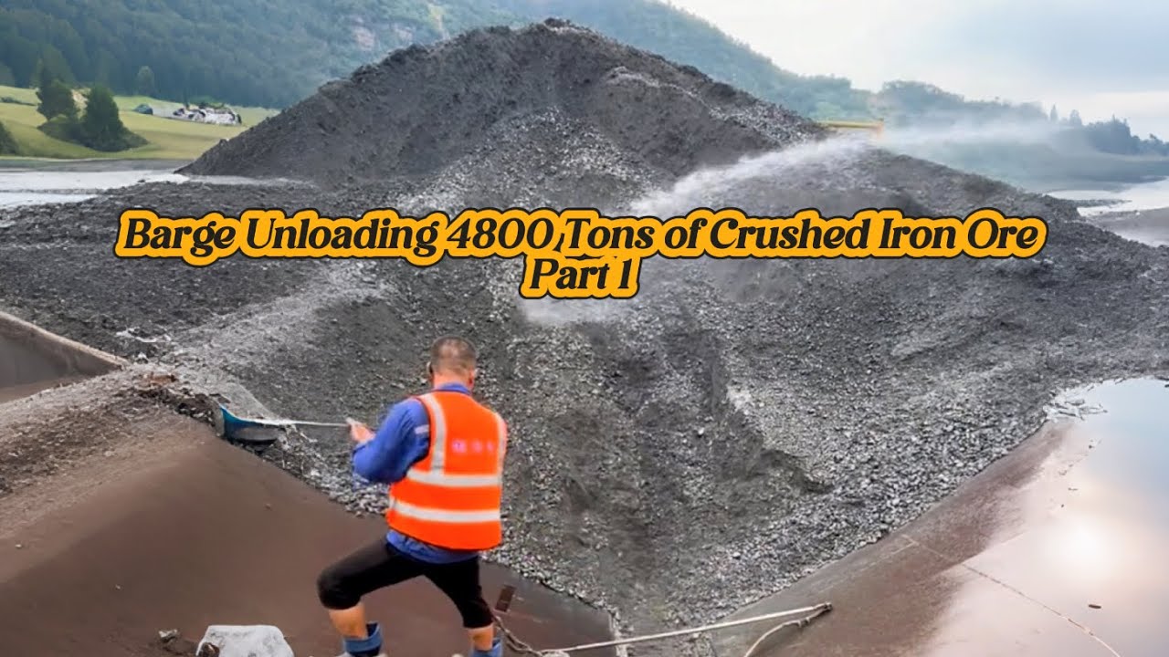 Barge Unloading 4800 Tons of Crushed Iron Ore - Part 1 - Smooth Flow - Barge Work Vlog