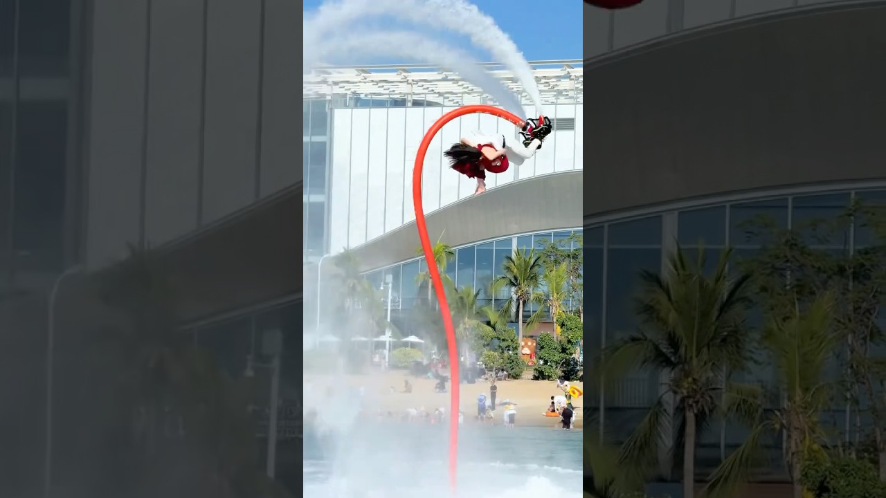 Flyboard ride is so fun😝💃#2577 💦Woman enjoying fly on water #extremesports  #flyboard